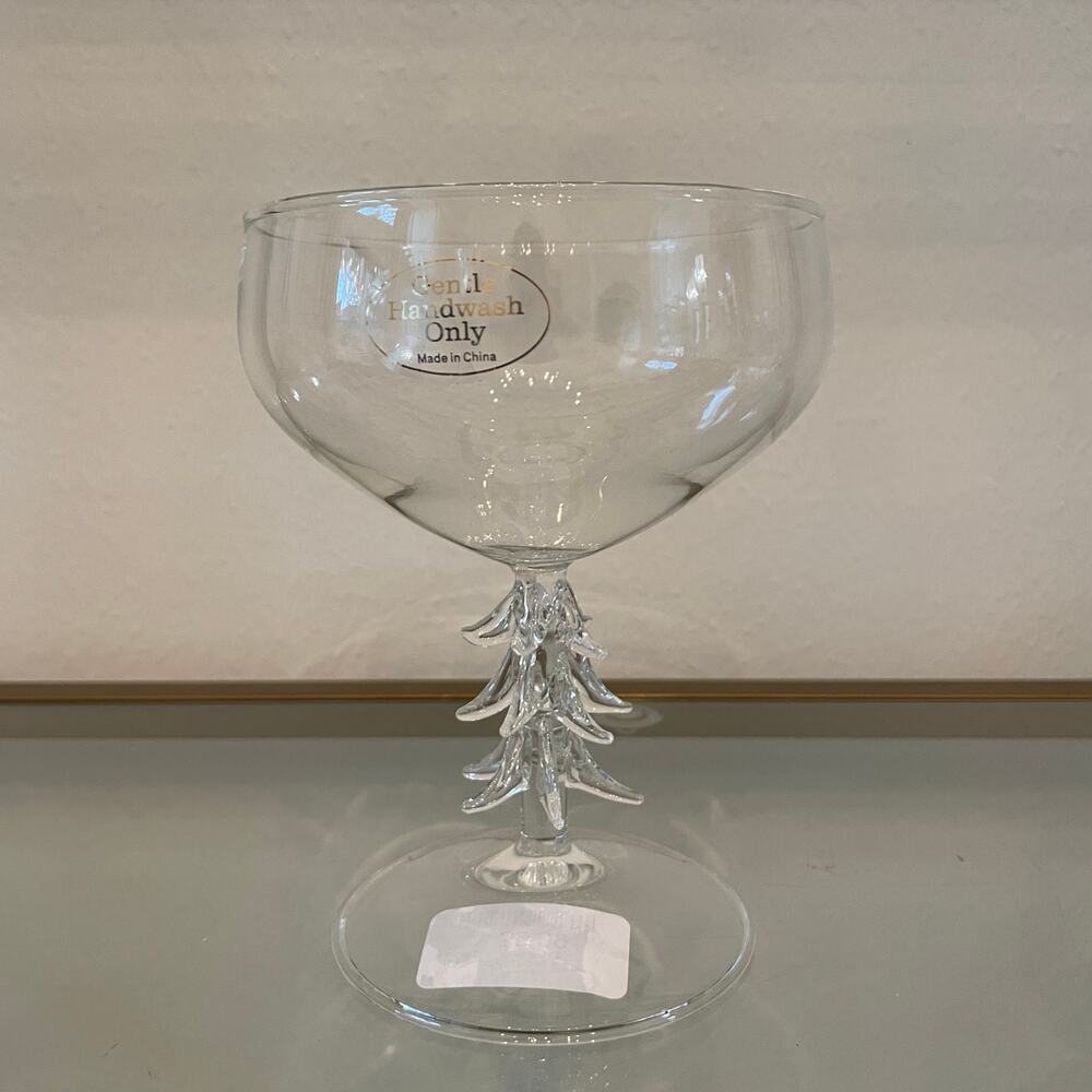 Christmas Tree Coupe Wine Glass Set of 2 Holiday Glam Barware New - Picture 8 of 10